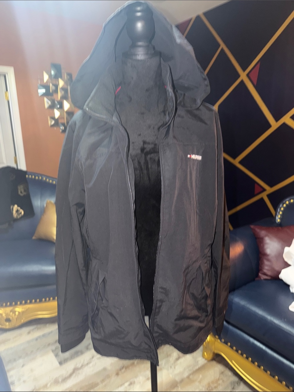 Tommy Hilfiger Black Hooded Raincoat